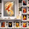 Solid Wood Abstract Phoenix Canvas Painting Wall, Beautiful Modern Noble Bird Art Printing Poster, Living Room Home Decoration