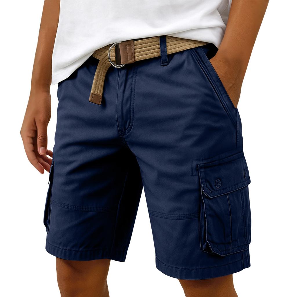 Мужские летние шорты-карго с несколькими карманами. Мужские повседневные модные однотонные свободные шорты-карго.