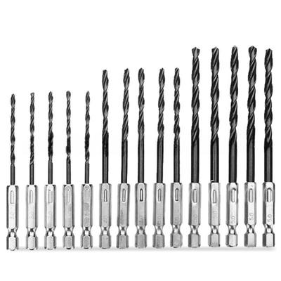 Набор из 15 черных спиральных сверл с шестигранной ручкой 3-5 мм, быстрорежущая сталь, азотированная электрическая дрель для отверстий в дереве и металле