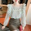 Fashionable Loose Polka Dot Printed Chiffon Blouse with Ruffled Collar Design for Women's Spring and Autumn Clothes