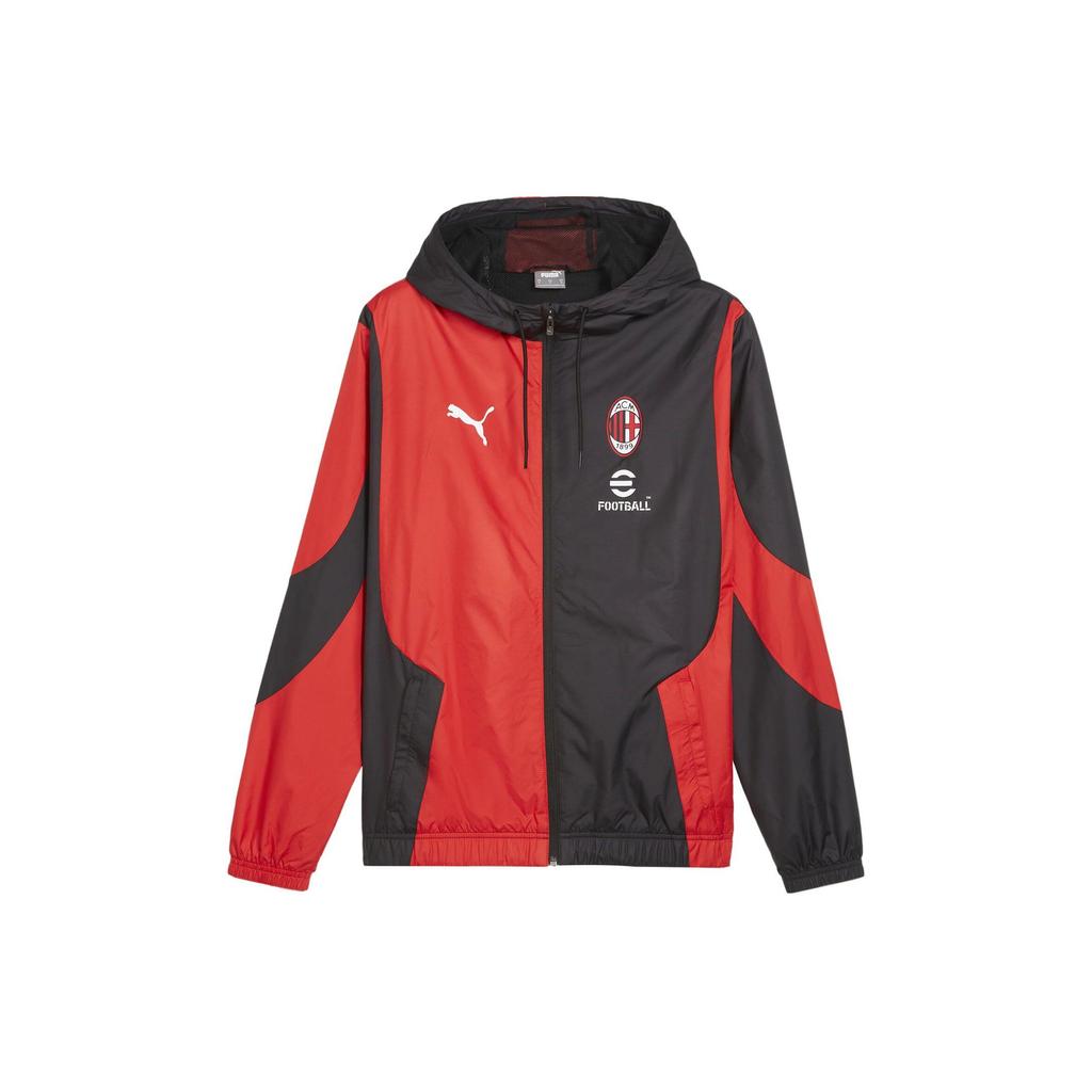 Puma Acm Prematch Color Block Повседневная тканая куртка на молнии Мужская куртка Черный Красный 774026-01