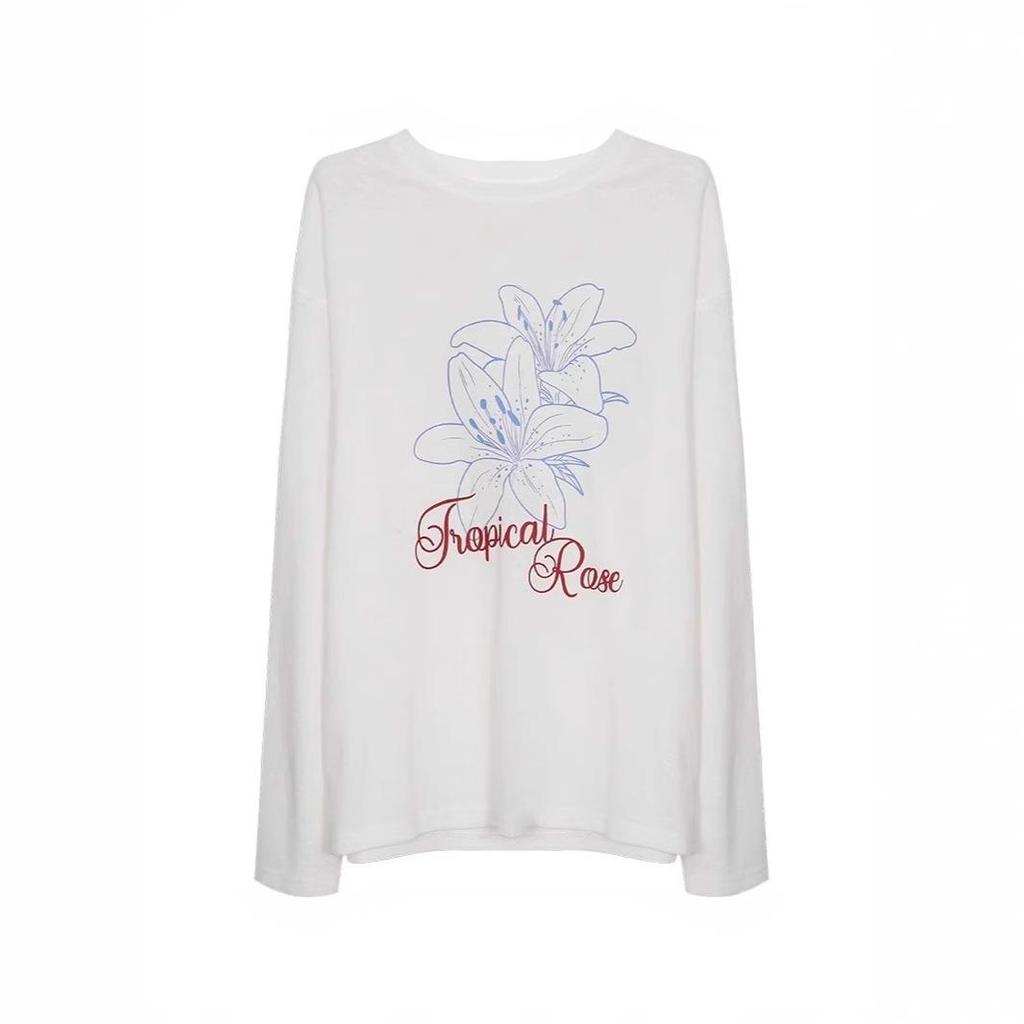 Женская повседневная футболка с длинным рукавом и круглым вырезом с принтом - Приталенная, Защита от солнца, Свободный крой, Белая летняя накидка.