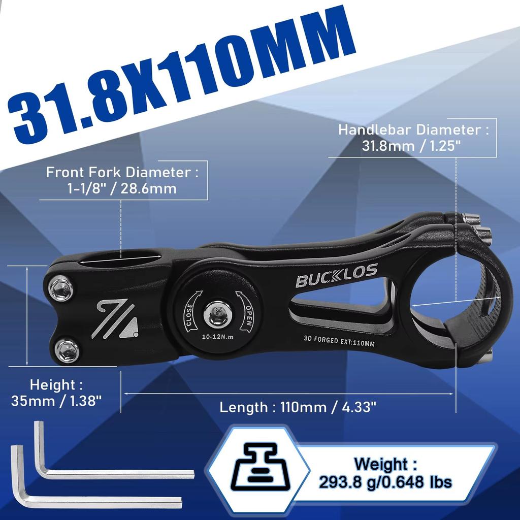 BUCKLOS Вынос руля для MTB 3D Кованый Алюминиевый Сплав 31.8мм Велосипедный Вынос Руля 90/110/145мм ±80° Регулируемый Вынос Велосипеда Часть для MTB