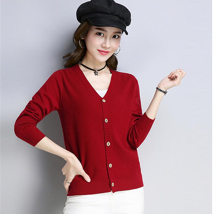 Spring and Autumn Women's Knitwear Solid Color V-neck Knit Single-breasted Cardigan Sweater