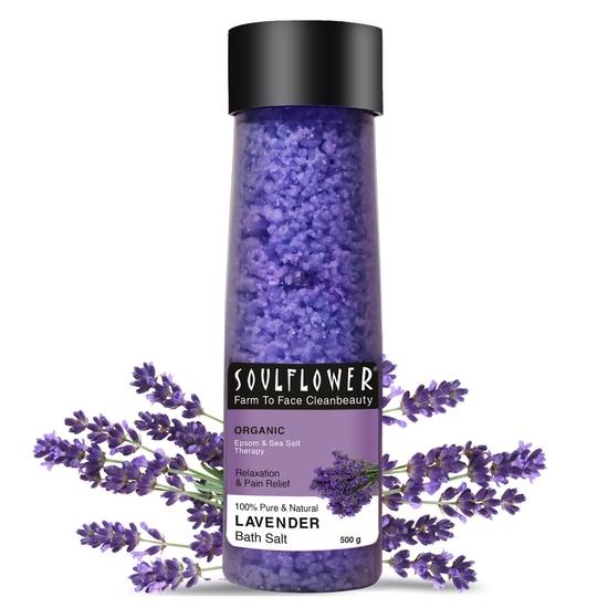 Ванная соль Soulflower Эпсомская лаванда для тела и ног, успокаивающая, расслабляющая, снимающая мышечную боль, ароматерапия | Витамин Е, 500 г (Пакет из 1)