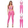 S-XXL Women’s Glossy PU Leather Halter Crop Top Back Lace Multi Zip Detail with Sheer Mesh High Rise Leggings for Y2K Night Out Clubwear