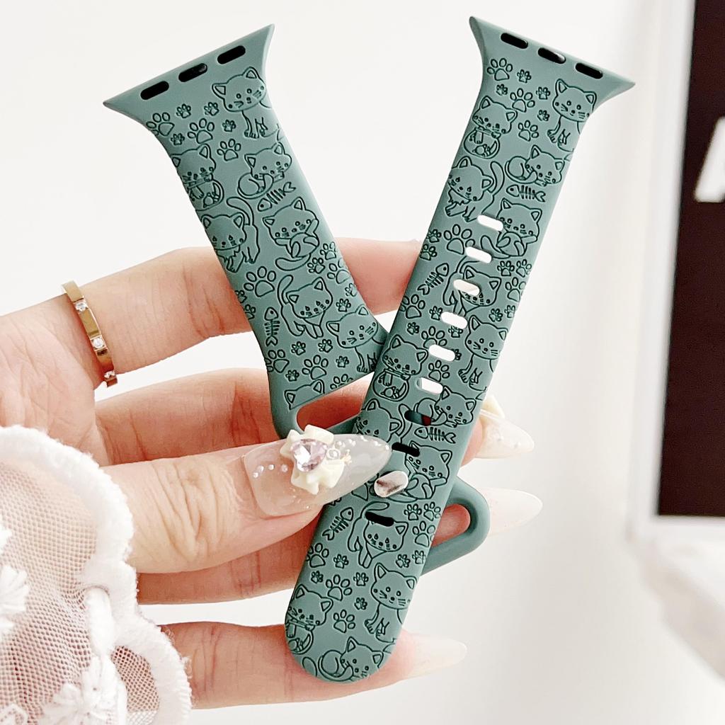 Подходит для яблока, милого кота, собаки, дыни, резьбы, силиконовый ремешок для часов Apple Watch8/SE/7/65