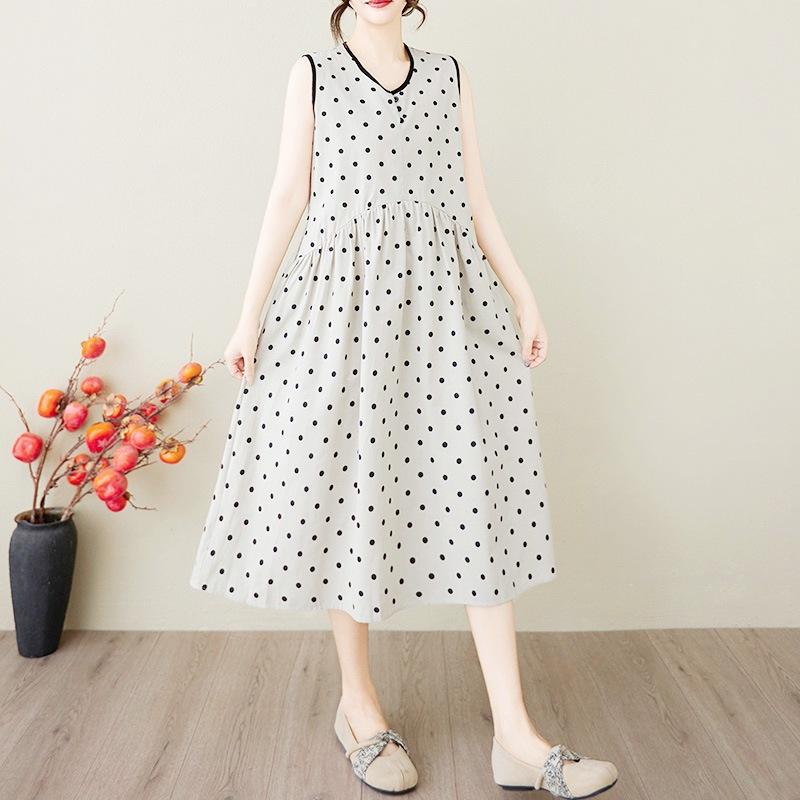 Cotton and Linen Dress 2025 Summer New Fan Vest Skirt Large Size Medium and Long Sleeveless Linen Skirt