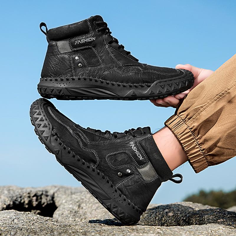 Новые туфли из натуральной кожи Мужские Большой размер 48Роскошные Толстые Ботинки Для улицы Высокие ботинки Повседневная Водонепроницаемая обувь Новая Мужская обувь на шнуровке