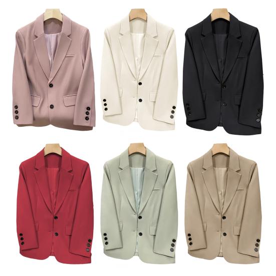 Женский повседневный пиджак с воротником-лацканом, осенний пиджак для офисной леди, винтажный свободный костюм для повседневной носки