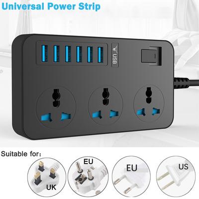 Многофункциональный универсальный удлинитель с 3 розетками, 6 USB-портами для зарядки и шнуром длиной 2 м, вилкой европейского/британского/американского стандарта