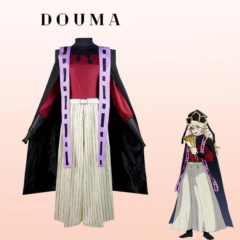 Demon Slayer Косплей Doma Douma Косплей Костюм Парик Вентилятор Наборы Kimetsu No Yaiba Наряд Хэллоуин Аниме Douma Кимоно для мужчин и женщин