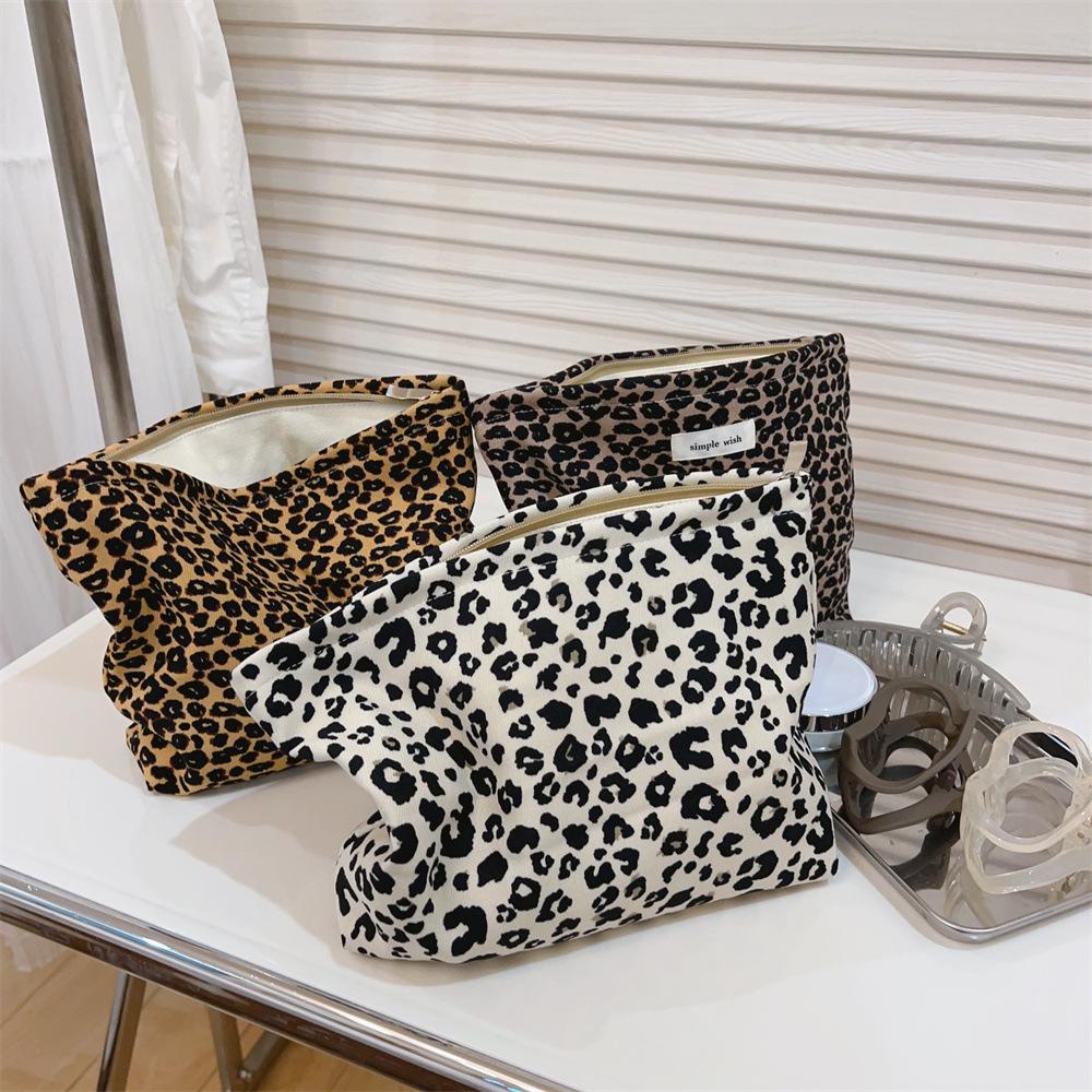Большая косметичка с леопардовым принтом, холщовый органайзер для макияжа на молнии, дорожный бьюти-кейс для женщин