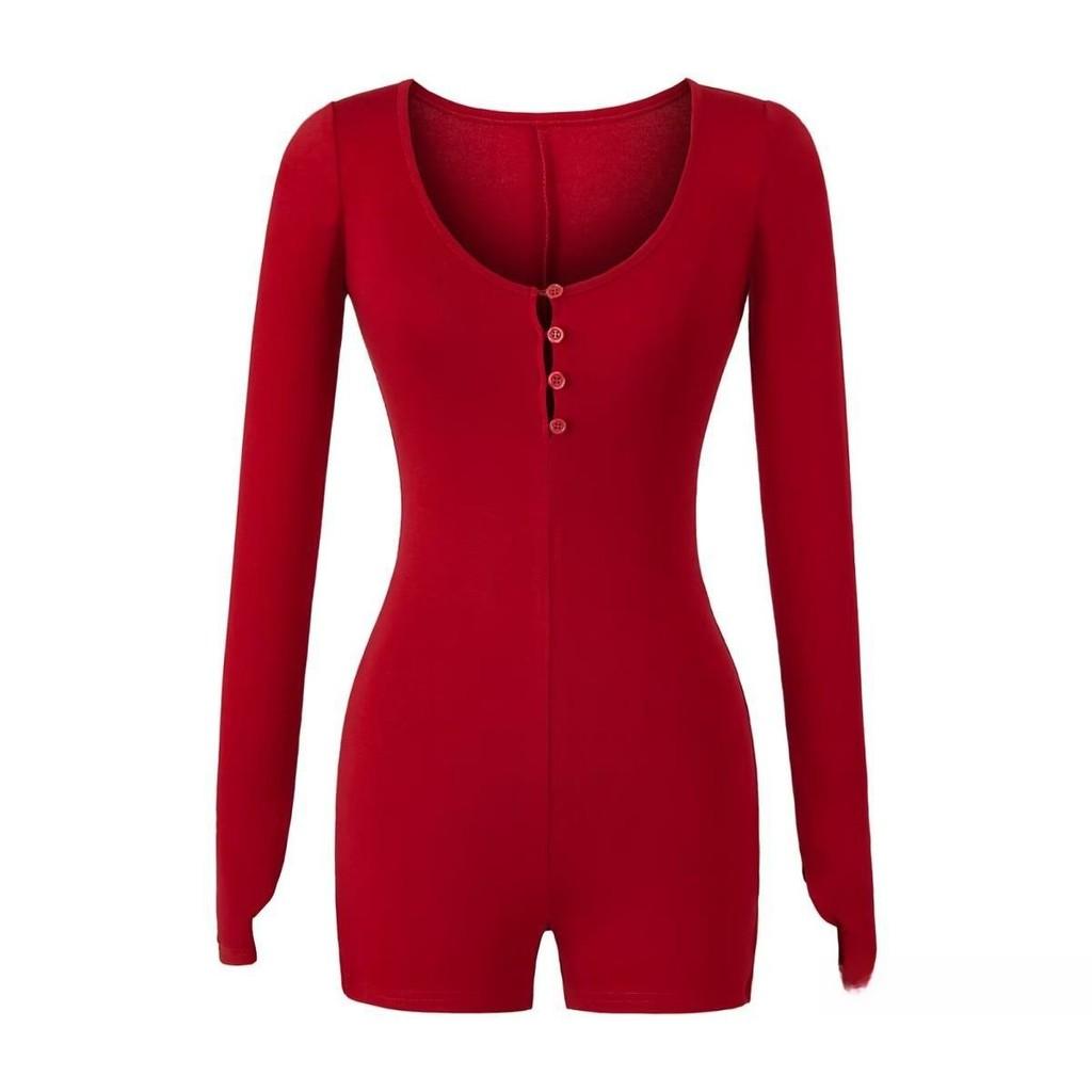 Sexy Slim Fit Cotton Blend Long Sleeve T Shirt With Button U Neck For Spring