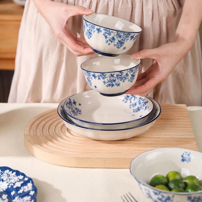 Китайские керамические миски тарелки ретро посуда миска для рамена блюдо для стейка десертная салатная тарелка столовая посуда домашний декор
