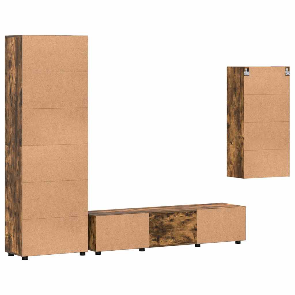 TV Cabinet Set FLORIN 3 pcs Smoked Oak Wood Based Material