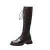 New Spot Amber Streamer Wind But Knee Knight Boots Thick Sole Thick Heel Boots Rear Zipper Round Head Lace-up High