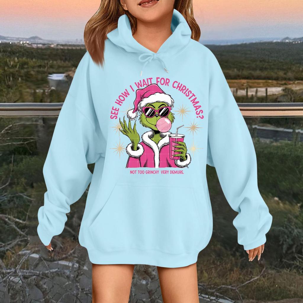 Children's Fashionable Casual Long-sleeved Loose Christmas Print Pullover Hooded Sweatshirt