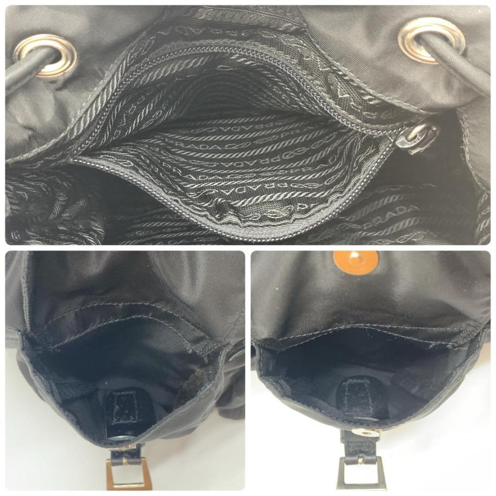 Prada Ткань Нейлон Рюкзак Рюкзак Daypack Кожа Черный Женский Треугольная Пластина с Логотипом