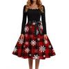 Christmas Print Flare Dress For Women Long Sleeve Dress Hollow Party Casual Square Collar Dresses