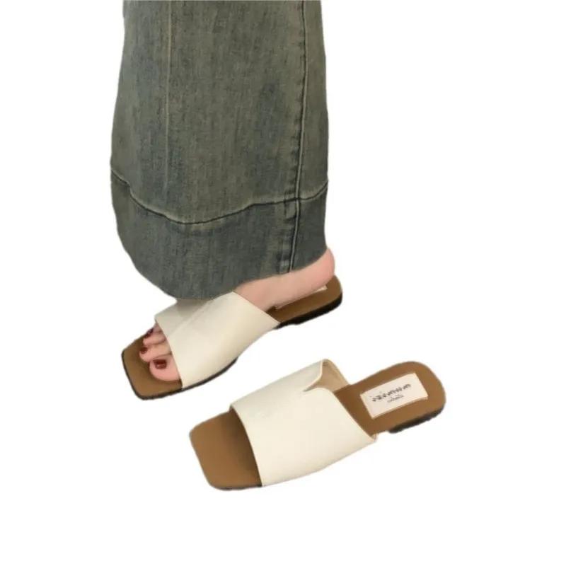 Корейские повседневные тапочки Dongdaemun, женская летняя одежда, новые туфли на плоской подошве с серебристым открытым носком