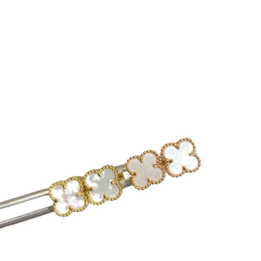 Серьги «Счастливый четырехлистный клевер» высокой версии для женщин, 18K, модная легкая роскошь, натуральный белый перламутр, пара серег