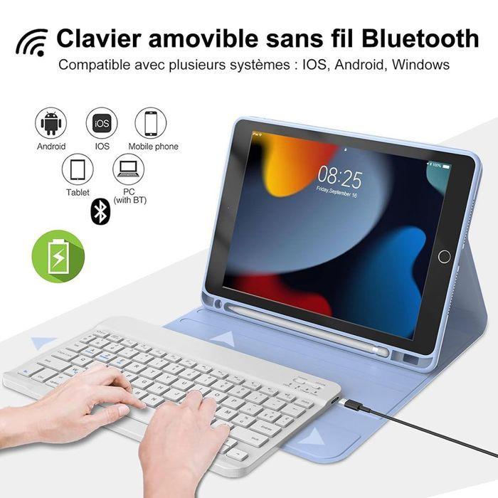 Coque Clavier pour iPad 10,2 Pouces (7/8/9ème Génération) Cuir PU Lavande avec Clavier + Souris + Stylet