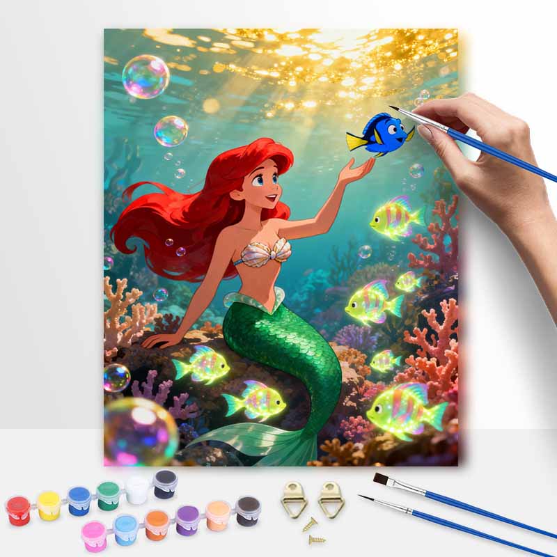 Disney digital oil painting diy oil painting Little Mermaid underwater hand painting living room bedroom decoration painting