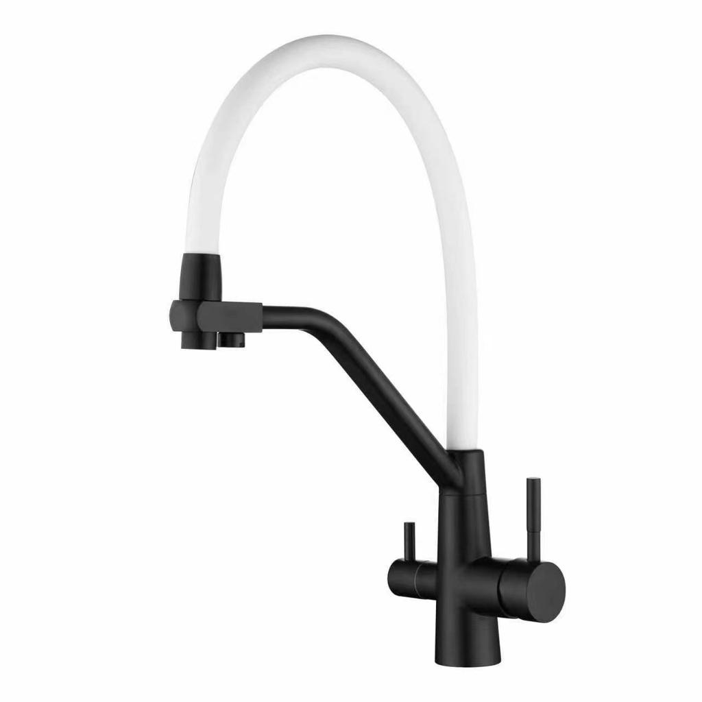 Кухонный кран из нержавеющей стали 304 для питьевой фильтрованной воды, с двумя ручками, смеситель горячей и холодной воды, кран для кухонной мойки, гусак, черный