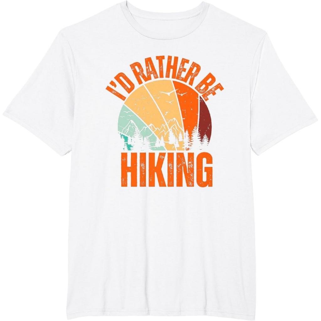 Id Rather Be Hiking Mountain Sunset Funny Nature Camping T-Shirt 100% Cotton Print T Shirts Mens Womens Unisex