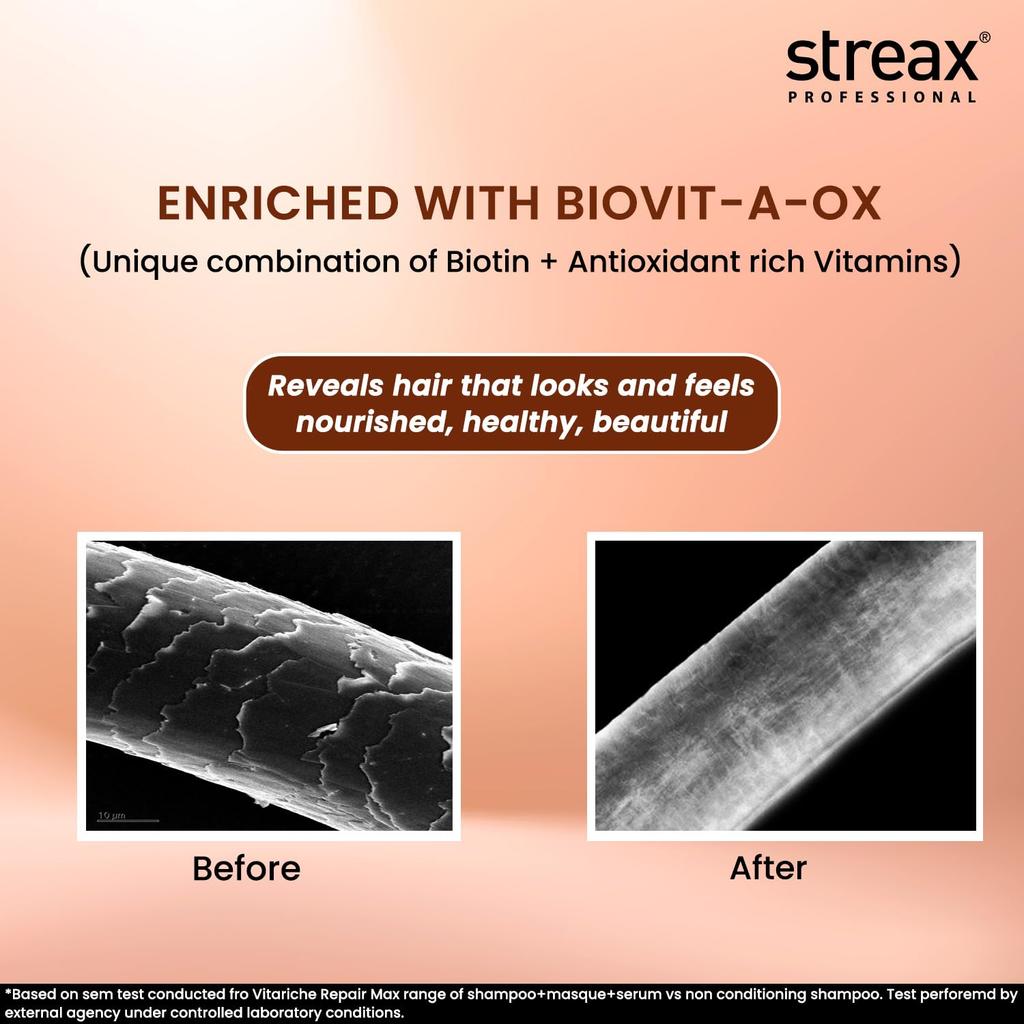 Streax Professional Vitariche Care Repair Max Shampoo 300ml For Dry Damaged Hair Unisex Hair Strengthening