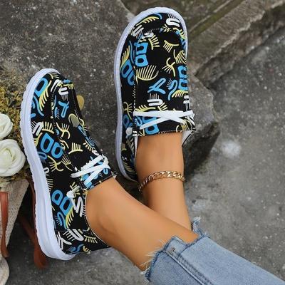 2025 весна и осень европейские и американские импортные торговые туфли большого размера с низким верхом женские граффити этнический стиль ленивые парусиновые туфли легкие бо