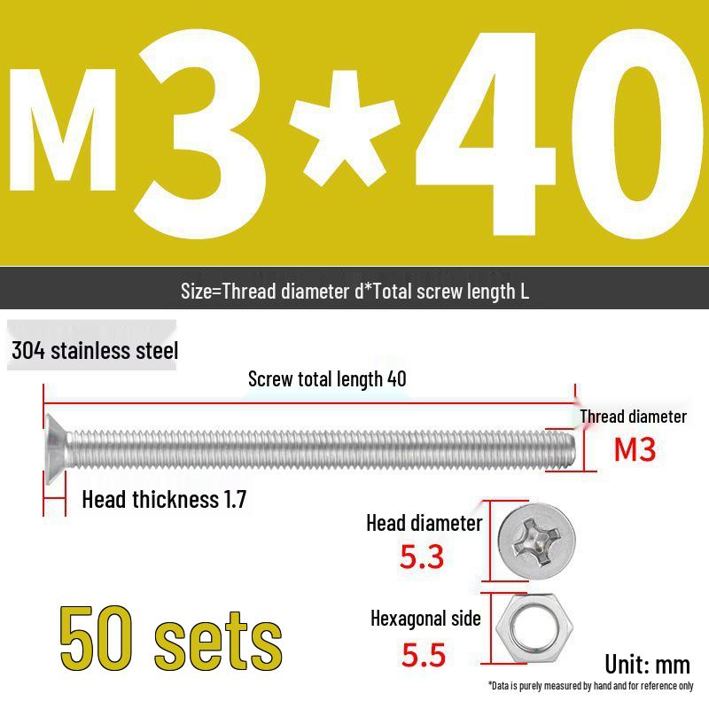 Набор Extra Long Phillips Flat Head Винтов и Гаек из Нержавеющей Стали 304 (2М, 3М, 4М)
