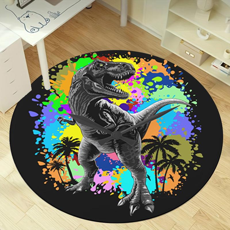 1pc Home Office Outdoor Round Carpet Gift Dinosaur Colorful Splash Art Design Rug Mat Non-Slip Area Rug for Living RoomRC2725