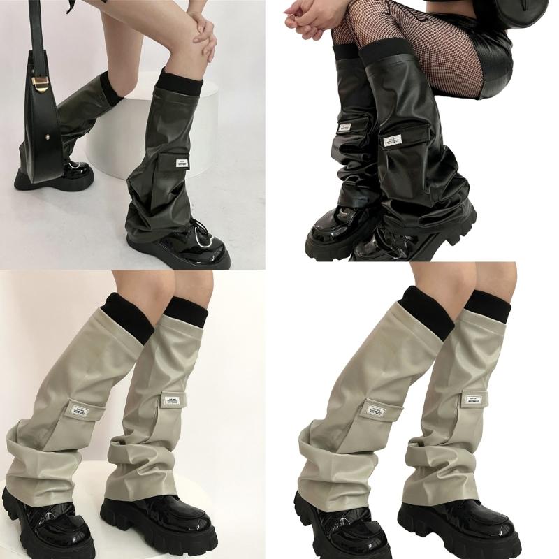 Womens PU Leathers Leg Warmers Long Leg Sleeve Socks Warm Adult Girls Boot Socks Party Casual Streetwear