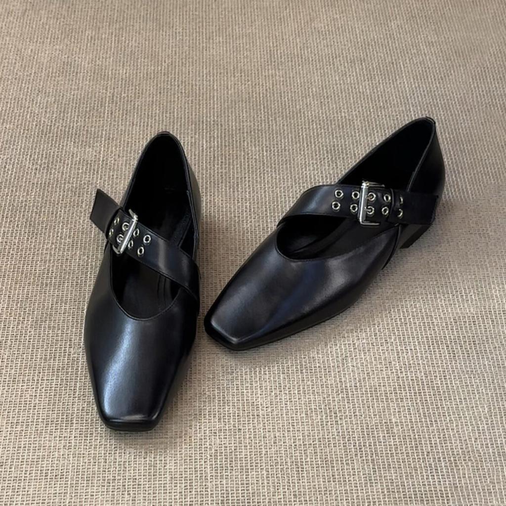 Версия из овчины~ Персонализированные черные ретро маленькие кожаные туфли женские с внутренней платформой, туфли Мэри Джейн с квадратным носком и ремешком на одной пряжке, легкие м