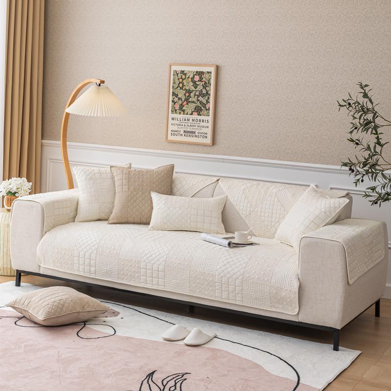 Всесезонная универсальная однотонная стираная хлопчатобумажная ткань, стеганая подушка для дивана с вышивкой, современное простое противоскользящее полотенце для диванной подушки