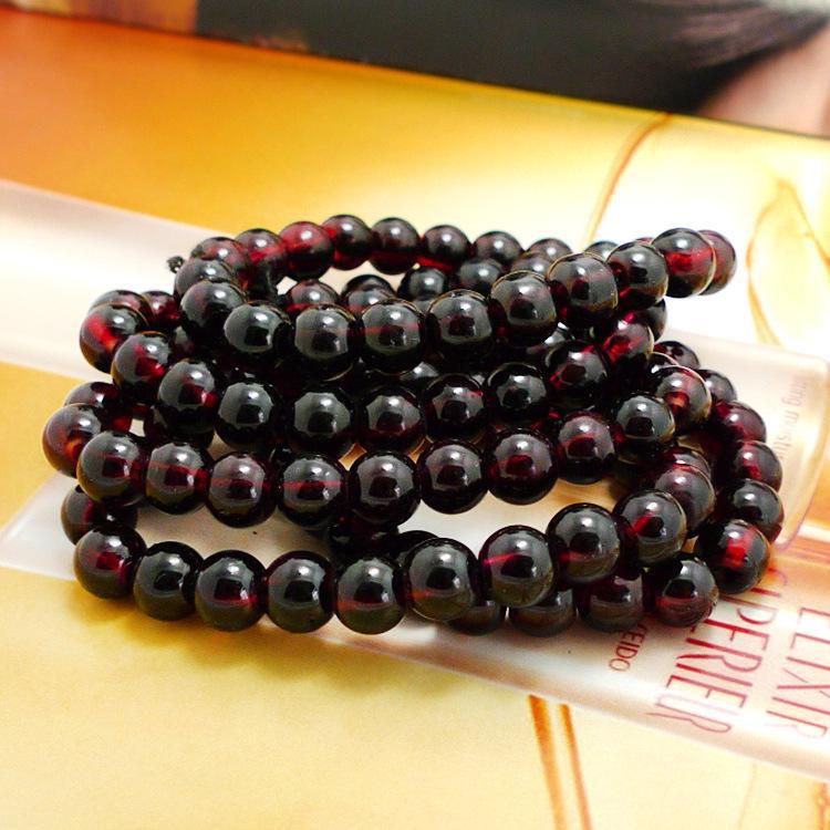 Браслет из красного стекла с имитацией агата 8 мм - винно-красный, прозрачный, маленький подарок