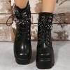 Панк Платформенные Ботинки Женские Новая Мода Мотоциклетные Ботинки Женские Ремни с Пряжками Женские Ботильоны Массивный Каблук Шнуровка Обувь