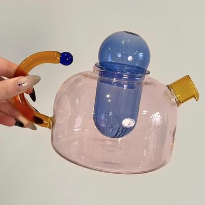 1 шт. термостойкий стеклянный чайник с ситечком, дизайн в синих и зеленых тонах, идеально подходит для рассыпного чая, цветочного чая и холодных напитков, таких как чай со льдом