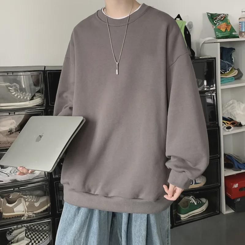 Мужская осенняя модная свободная толстовка в гонконгском стиле с круглым вырезом