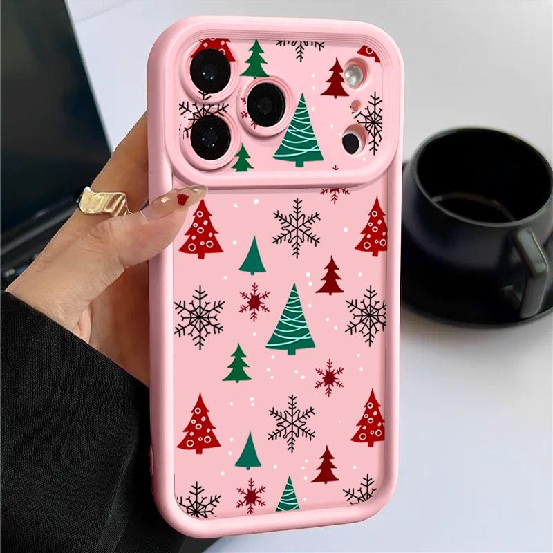 Merry Christmas Print Case For iPhone 17 Air 16 15 14 13 12 Pro Max 16 17 Pro 16e 11 Shockproof Solid Color Silicone Phone Cover Cases