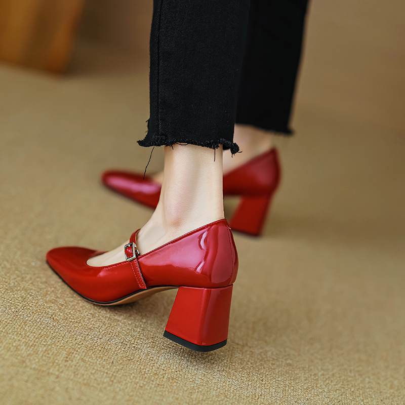 Krazing Pot Летняя обувь из натуральной кожи с квадратным носком на массивном каблуке, женские туфли Мэри Джейн с пряжкой и ремешком