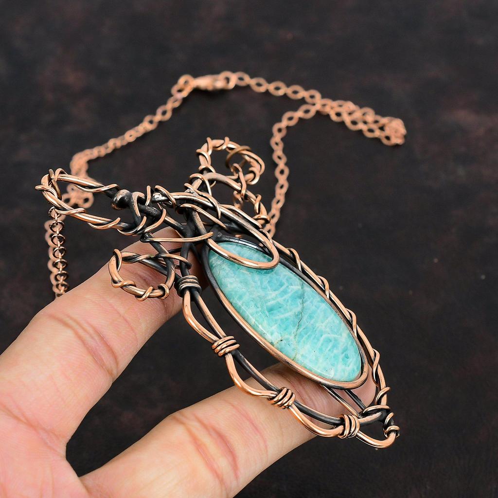 Amazonite Necklace Copper Wire Wrapped Adjustable Chain Necklace Gemstone Copper Jewelry Handmade Necklace Wire Wrapped Jewelry Gift For Mom