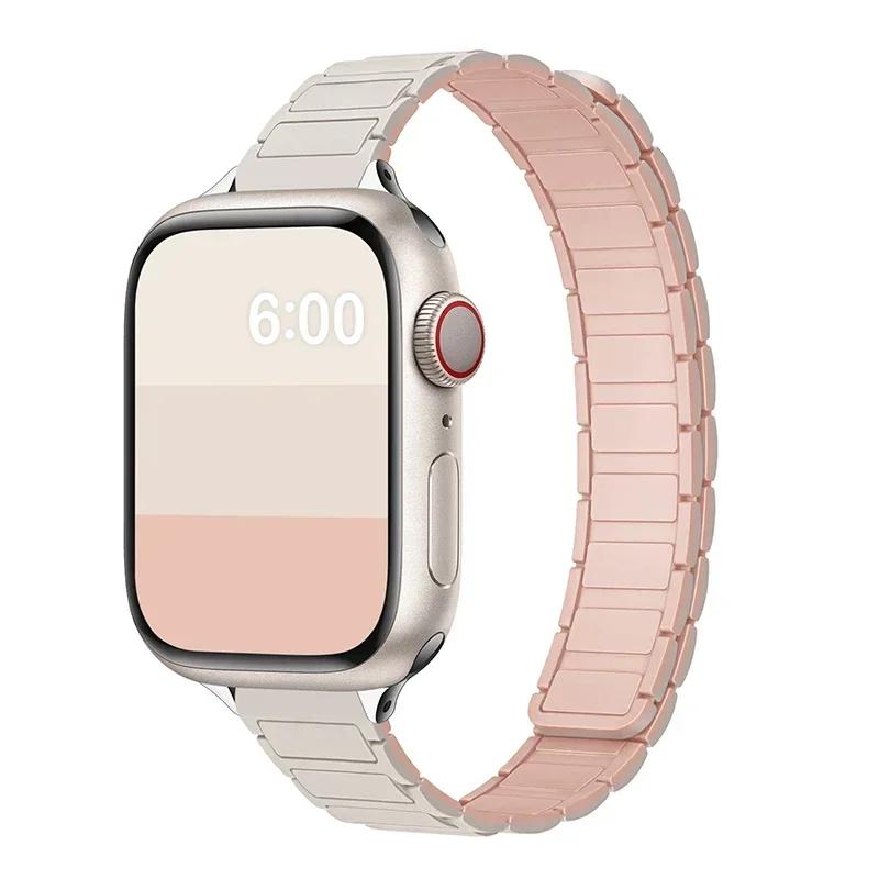 Магнитный силиконовый ремешок-петля для Apple Watch S11 42/46 мм 41 мм 45 мм Тонкие ремешки 44 мм 40 мм 38 мм Браслет iWatch SE 10 9 8 7 6 5 4 Ultra1/2/3 49