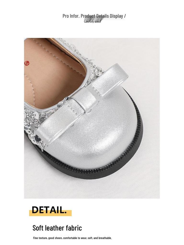 Весенние туфли для девочек Эльза Кристальная принцесса - Мягкая подошва Бант Кожа