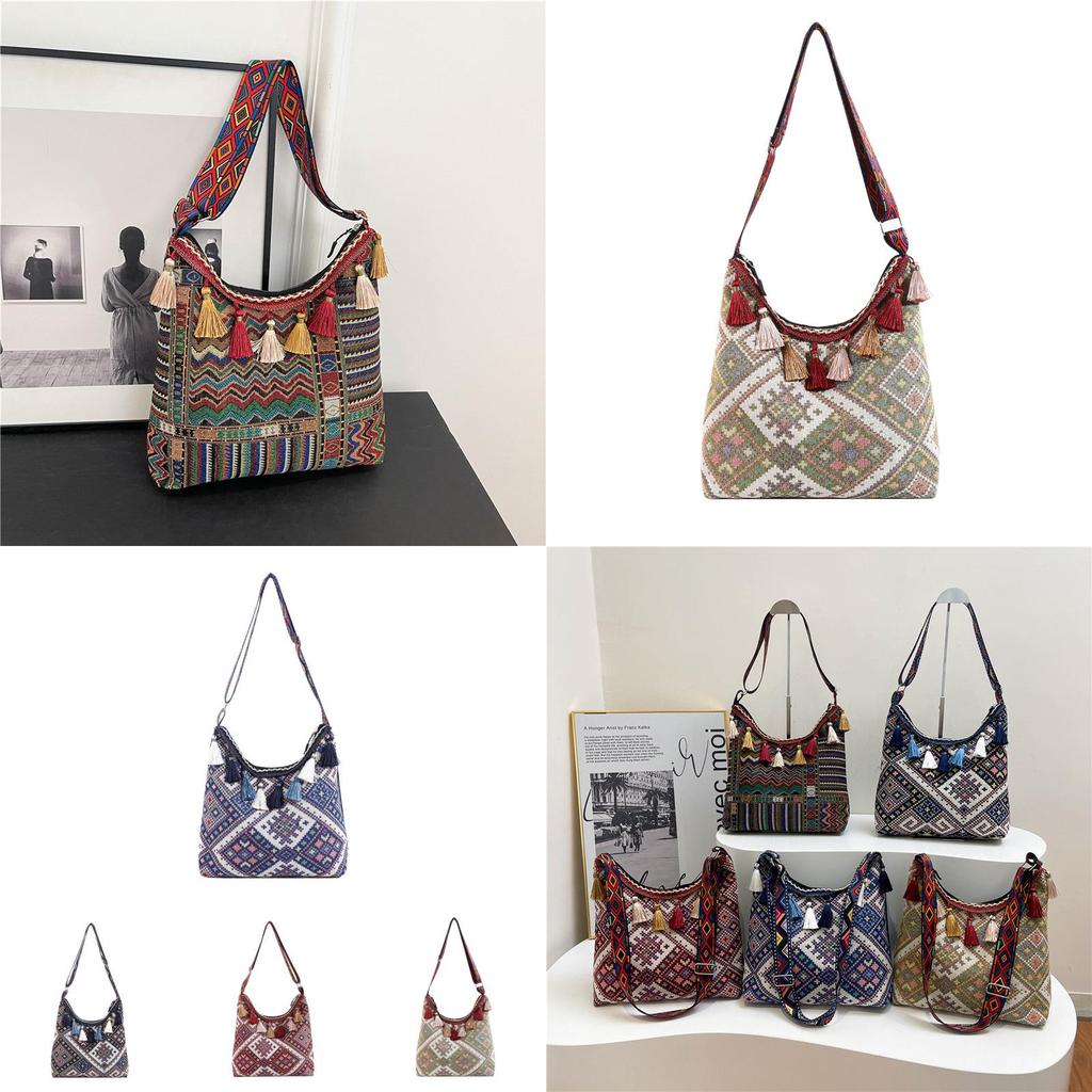 Embroidery Style Tassels Large Shoulder Bags Capacity Single Girl Shoulder Bag