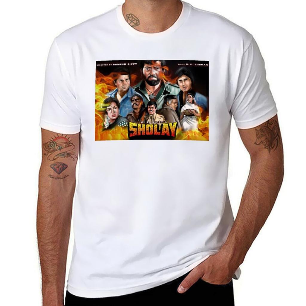 Sholay Movie Poster Digital Painting Tshirt Graphic Print Short Sleeve Tshirt