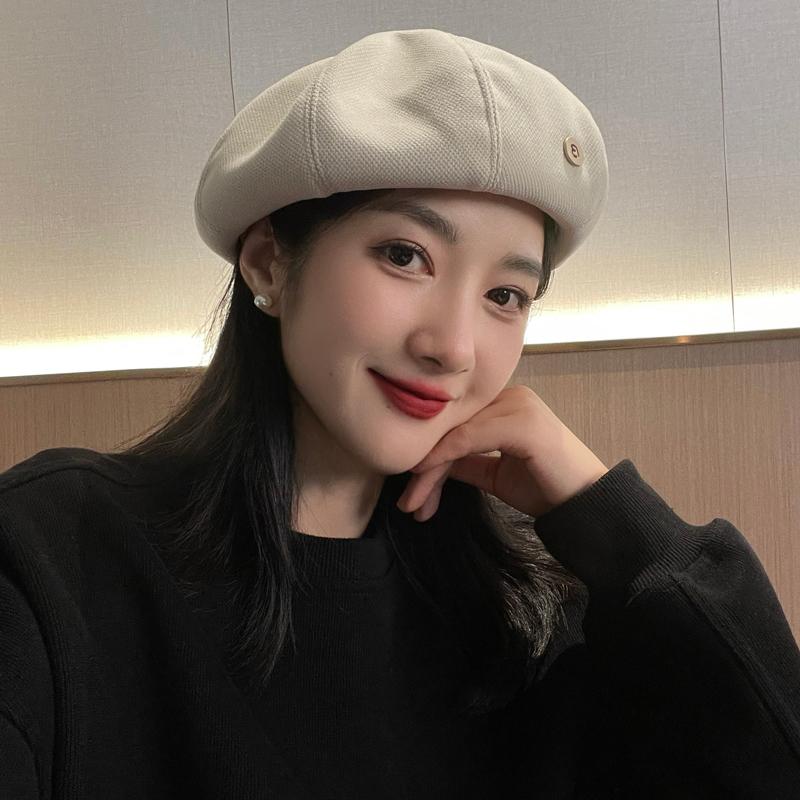 Берет женский весна и осень интернет знаменитость мода однотонный восьмиугольная шляпа круглое лицо маленькая ретро шляпа художника