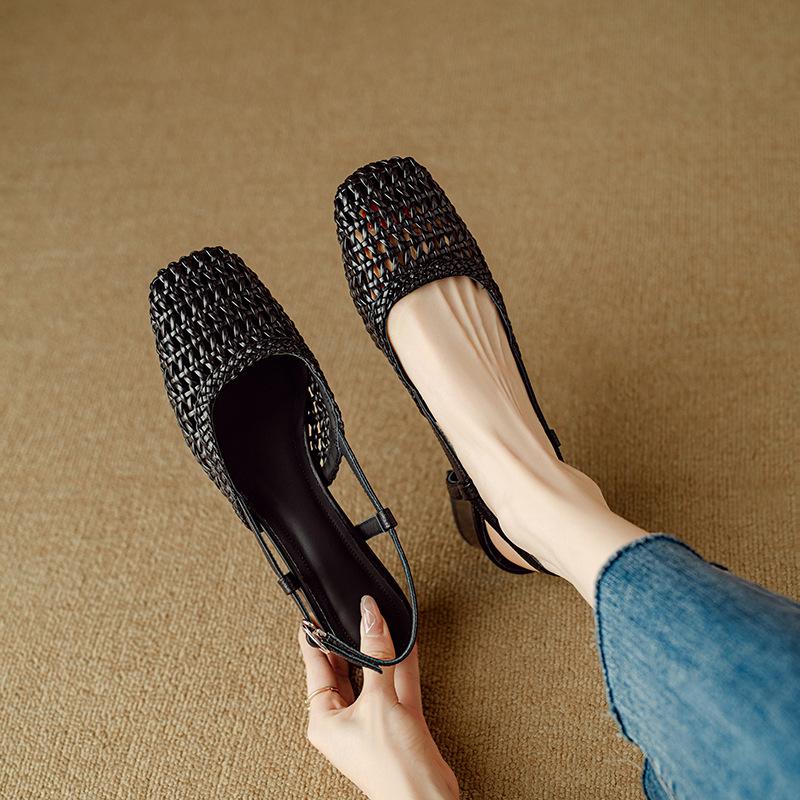 Модная летняя женская обувь с вырезами, женские туфли на высоком каблуке с ремешком на пряжке, квадратный носок, рабочая обувь, неглубокие женские сандалии, трендовые сандалии для женщин